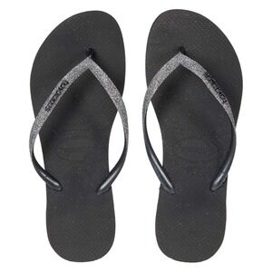 Havaianas Kids Slim Glitter Flip Flops Black Dark Metallic Youth 3/4Y